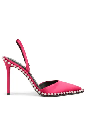 Rina Satin Slingback Pumps With Crystal Ball-Chain