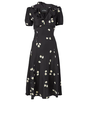 Silk Midi Dress Daisy Bloom Print