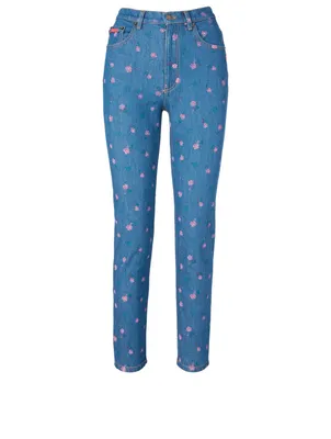 High-Waisted Jeans Floral Print