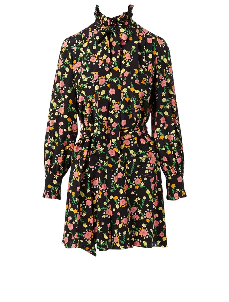 Silk Mini Dress Floral Print