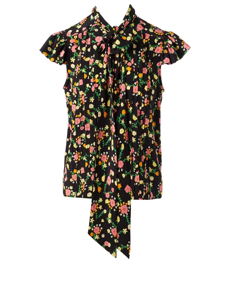 Silk Bow Blouse Floral Print