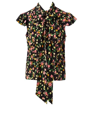 Silk Bow Blouse Floral Print