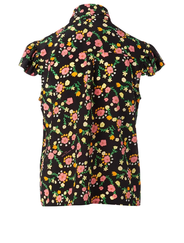 Silk Bow Blouse Floral Print
