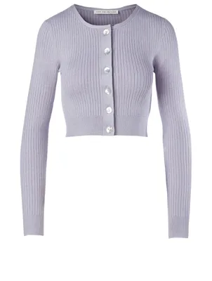 Silk-Blend Rib Knit Cardigan