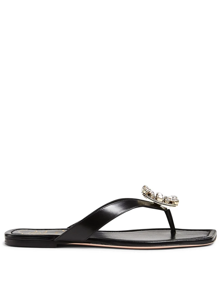 Mini Broche Vivier Leather Thong Sandals