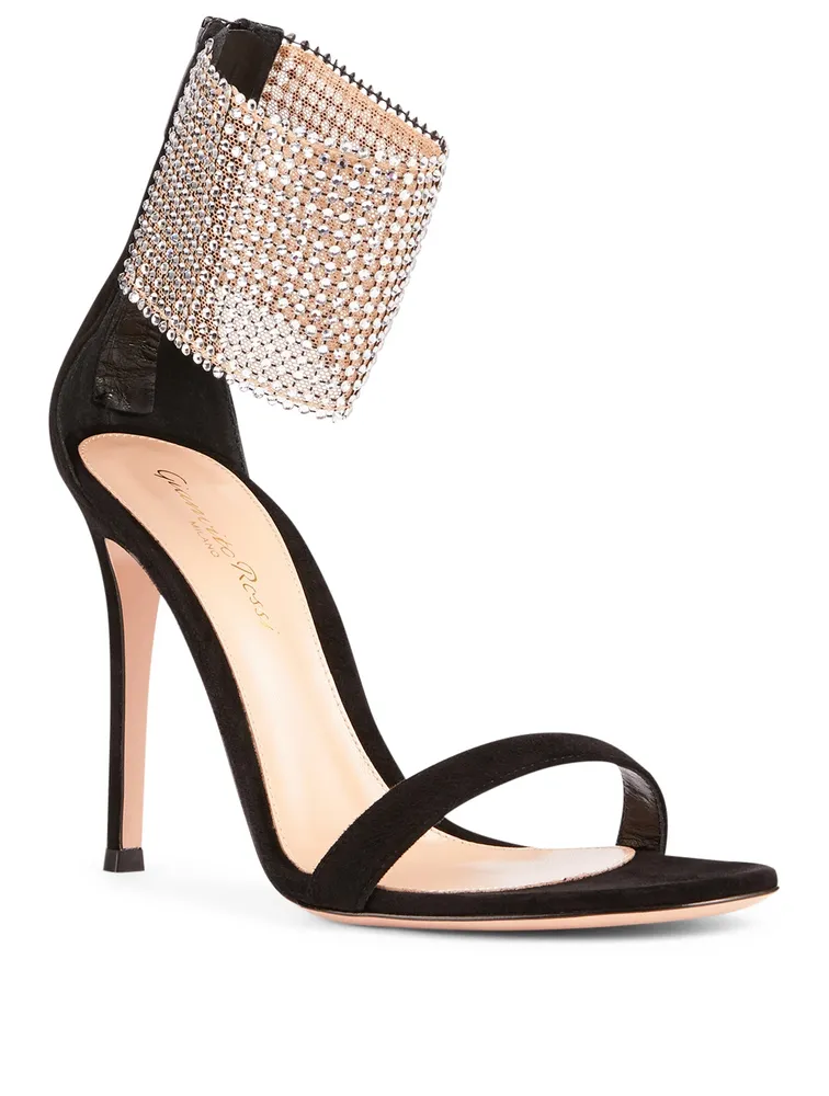 Adore Suede Heeled Sandals With Crystal Cuff