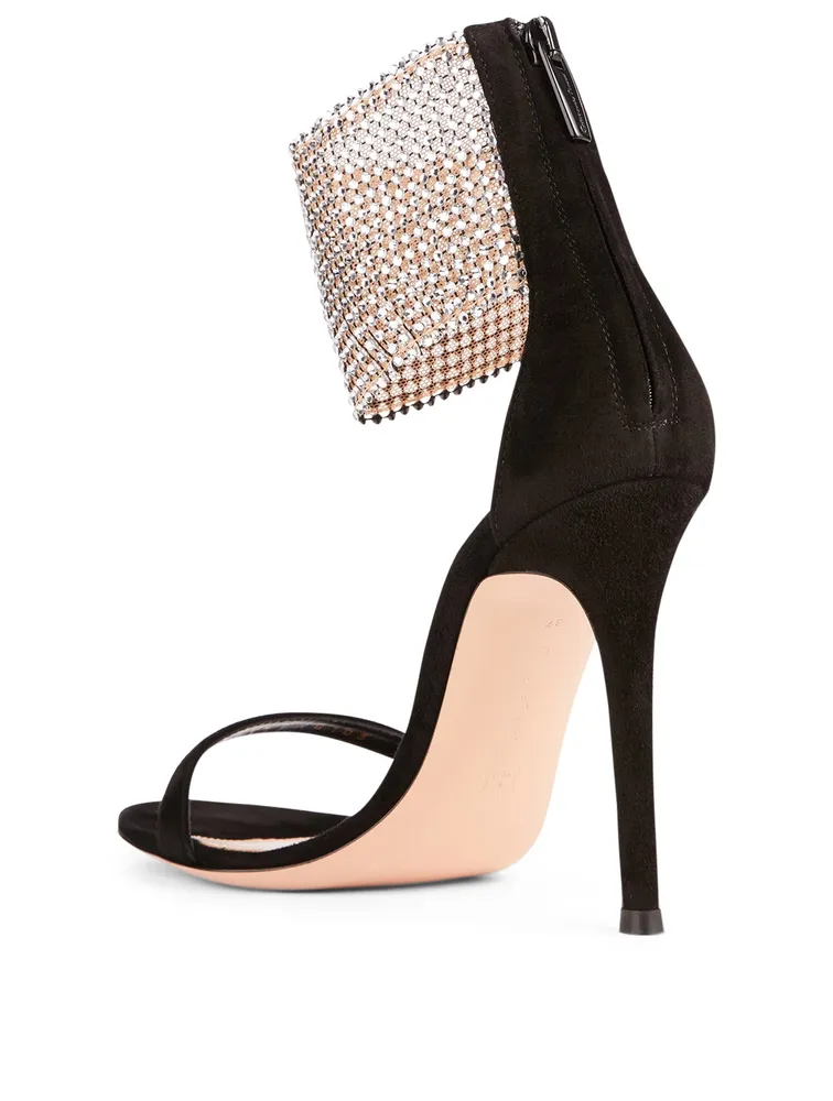 Adore Suede Heeled Sandals With Crystal Cuff