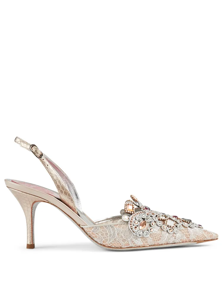Veneziana 75 Crystal Lace Slingback Pumps