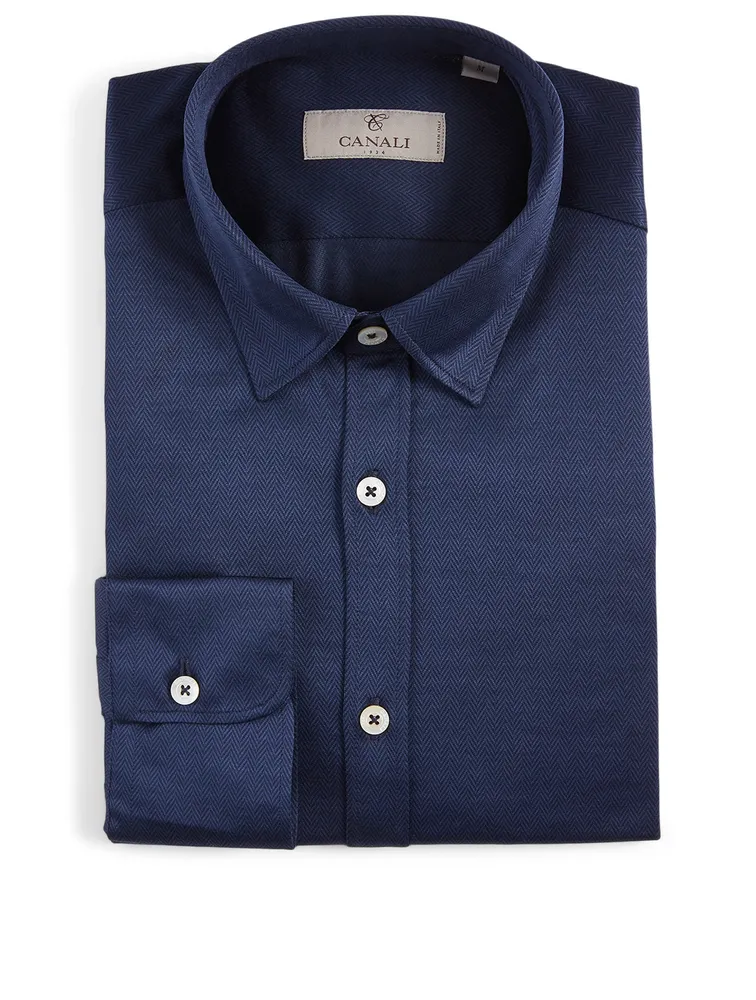 Cotton Shirt Herringbone Print