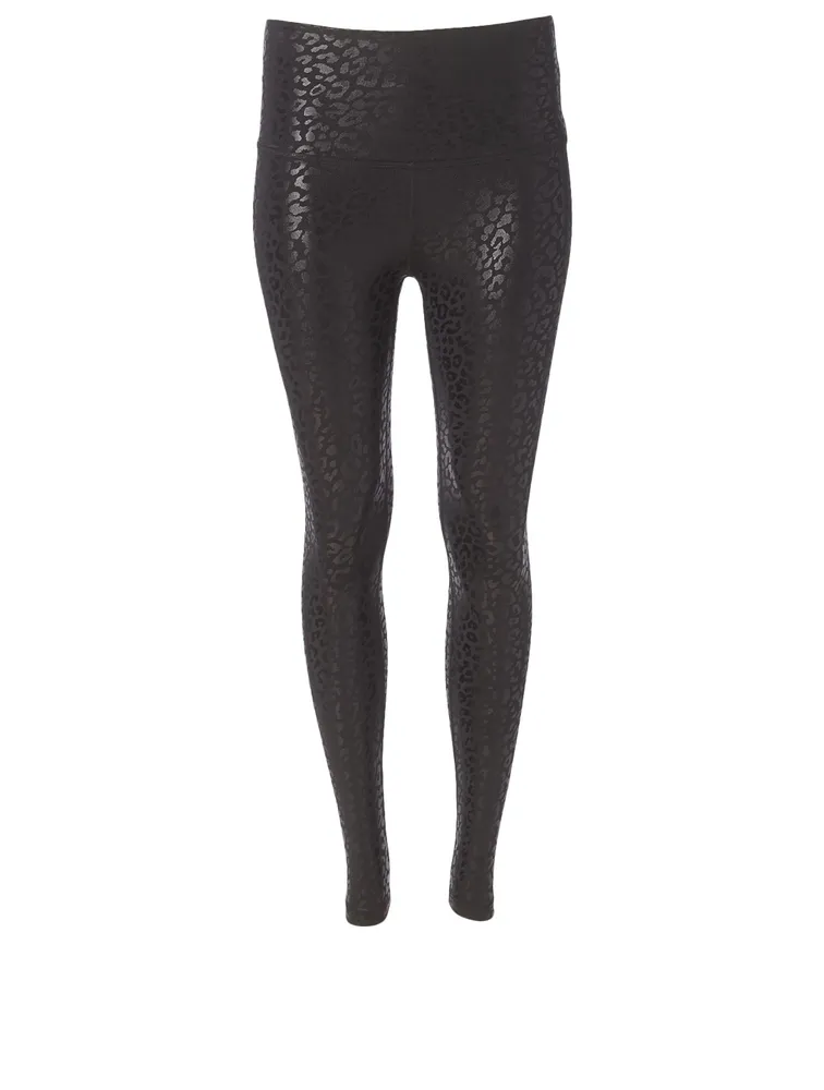 High Waisted Midi Leggings Leopard Foil Print