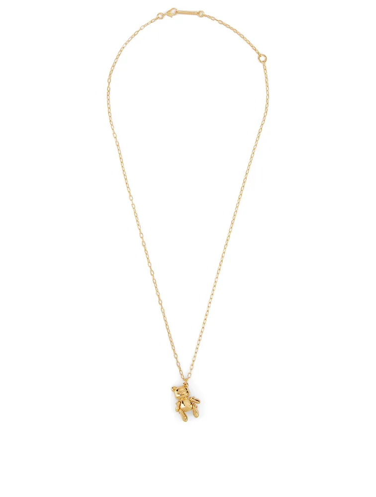 Gold-Tone Silver Inflatable Teddy Bear Necklace