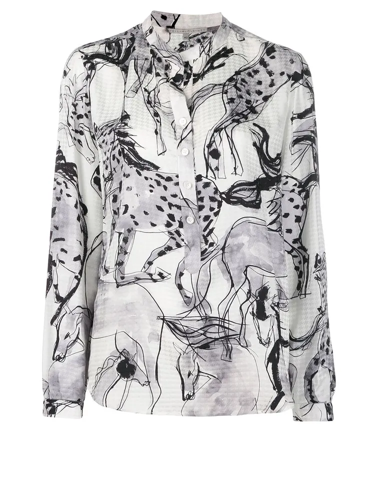 Silk Blouse Horse Print