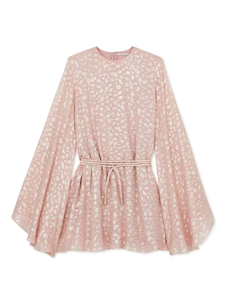 Silk-Blend Mini Dress Leopard Print