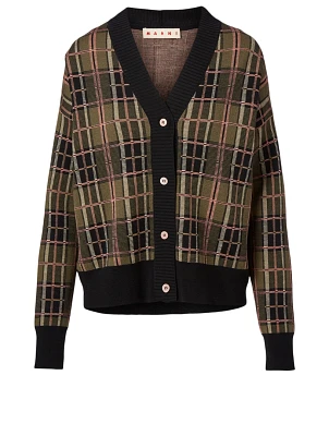 Wool Cardigan Check Print