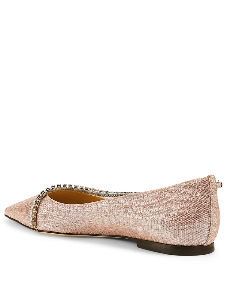 Trude Gio Metallic Fabric D'Orsay Flats With Crystal Chain
