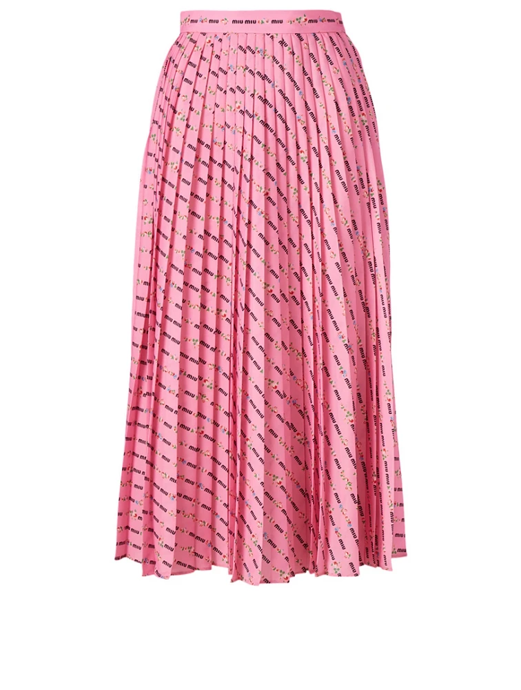 Pleated Midi Skirt Logo Print