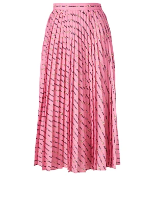 Pleated Midi Skirt Logo Print