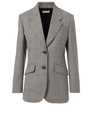 Wool-Blend Blazer Prince Of Wales Check Print