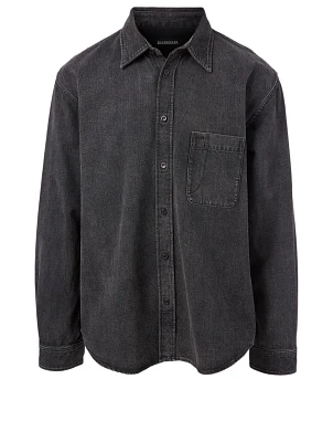 Faded Denim Shirt With Back Logo