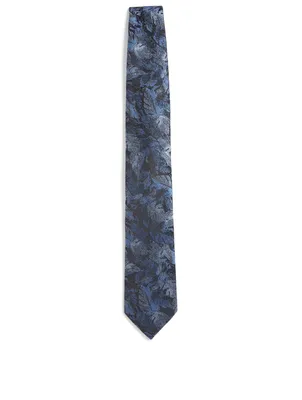 Silk Tie In Leaf Print
