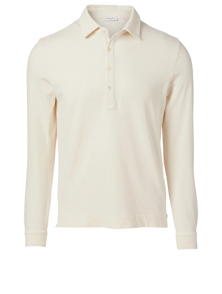 Cotton Stretch Long-Sleeve Polo Top