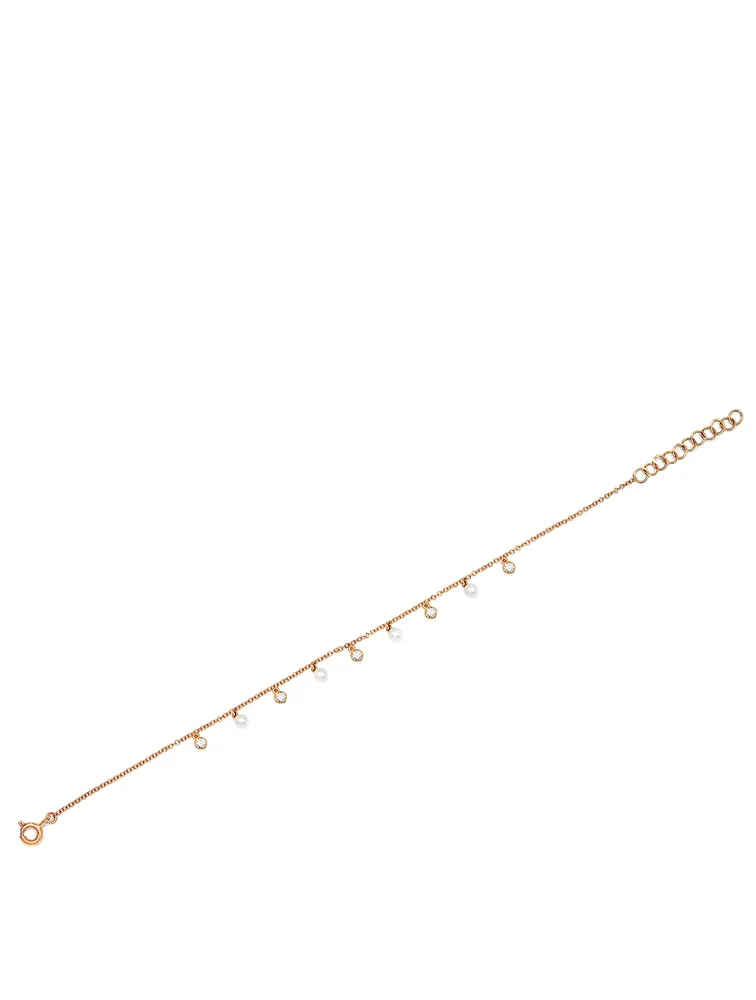 14K Gold Bezel Bracelet With Pearls And Diamonds