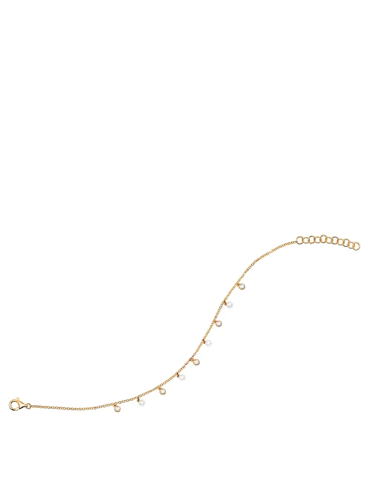 14K Gold Bezel Bracelet With Pearls And Diamonds