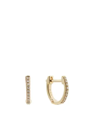Mini 14K Gold Huggie Earrings With Diamonds