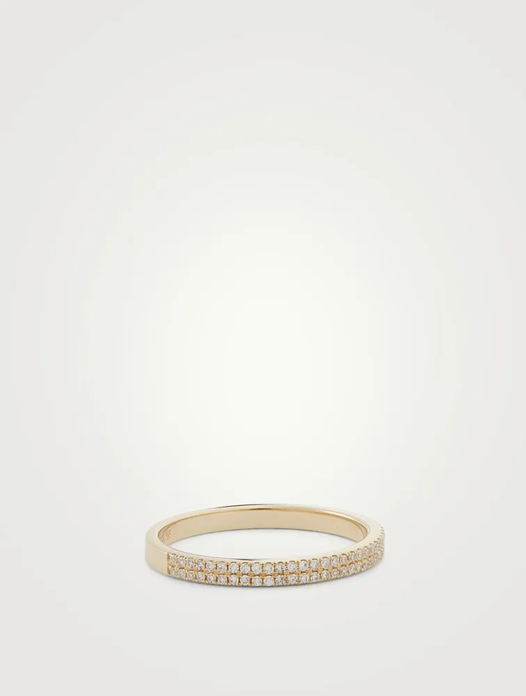14K Gold Double Eternity Band Ring With Diamonds