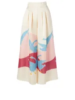 Satin And Linen Palazzo Pants Bird Print