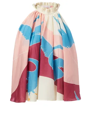 Lucia Cotton And Silk Sleeveless Top Bird Print