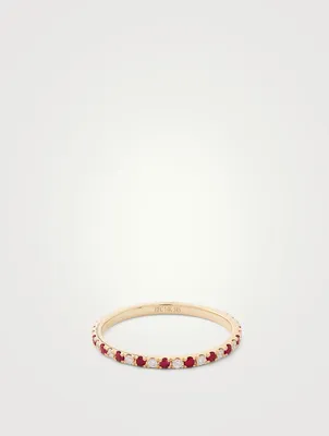 14K Gold Eternity Band Ring With Diamonds And Rubies