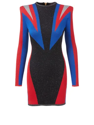 Jacquard Long-Sleeve Mini Dress
