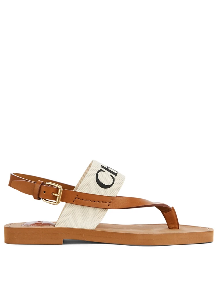 Woody Leather And Canvas Logo Thong Sandals