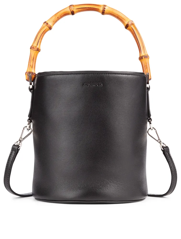 Small Bamboo Leather Bucket Bag
