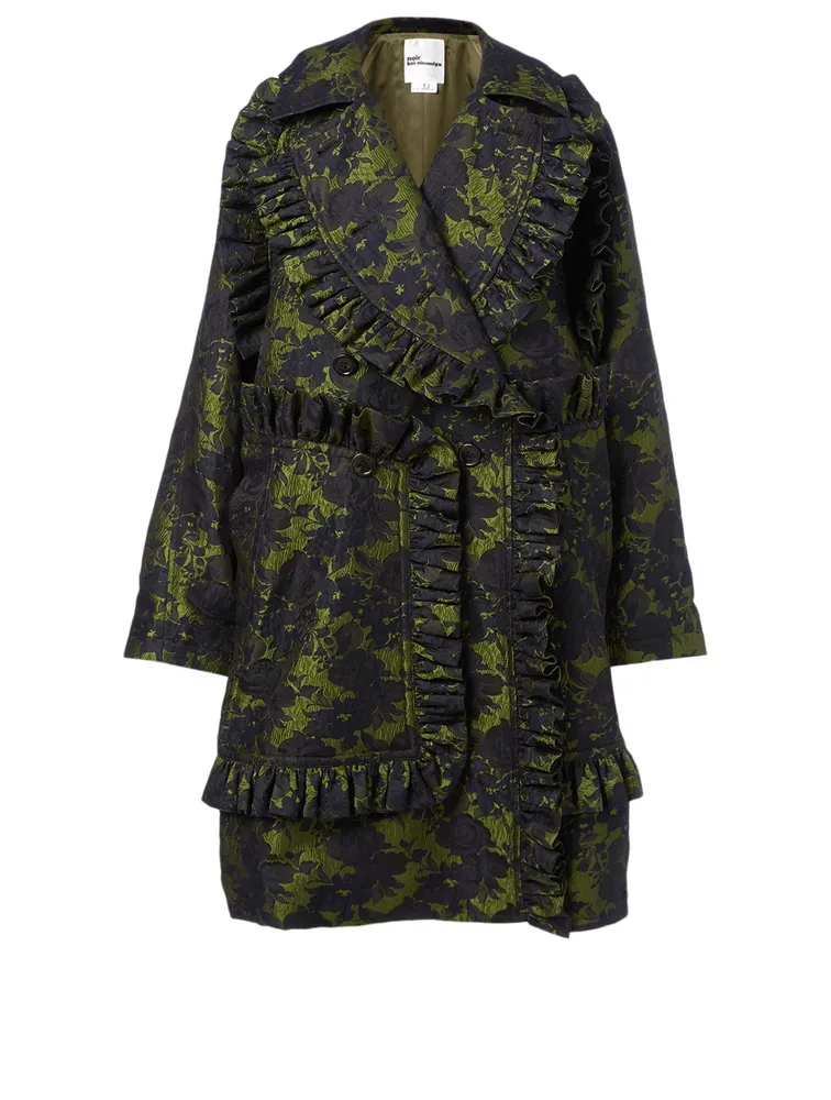 Jacquard Ruffle Coat Camo Floral Print
