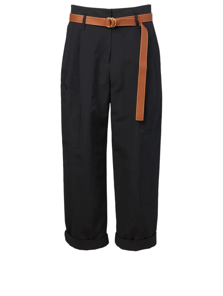 Wide-Leg Pants With Leather Belt