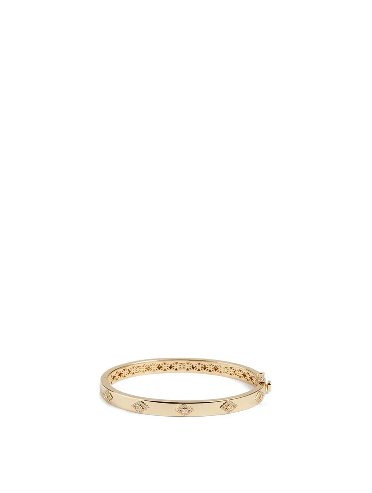 14K Gold Bangle Evil Eye Hinged Bangle Bracelet With Diamonds