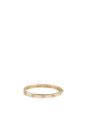 14K Gold Bangle Evil Eye Hinged Bangle Bracelet With Diamonds