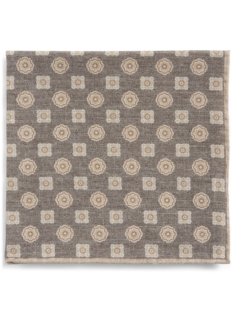 Wool And Cotton Pocket Square In Geometric Print