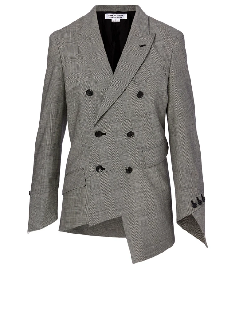 Wool-Blend Double-Breasted Blazer Check Print