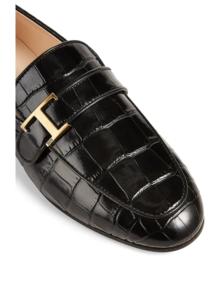 Croc-Embossed Leather Loafers