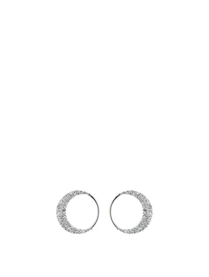 Silver Crescent Moon Stud Earrings With Diamonds