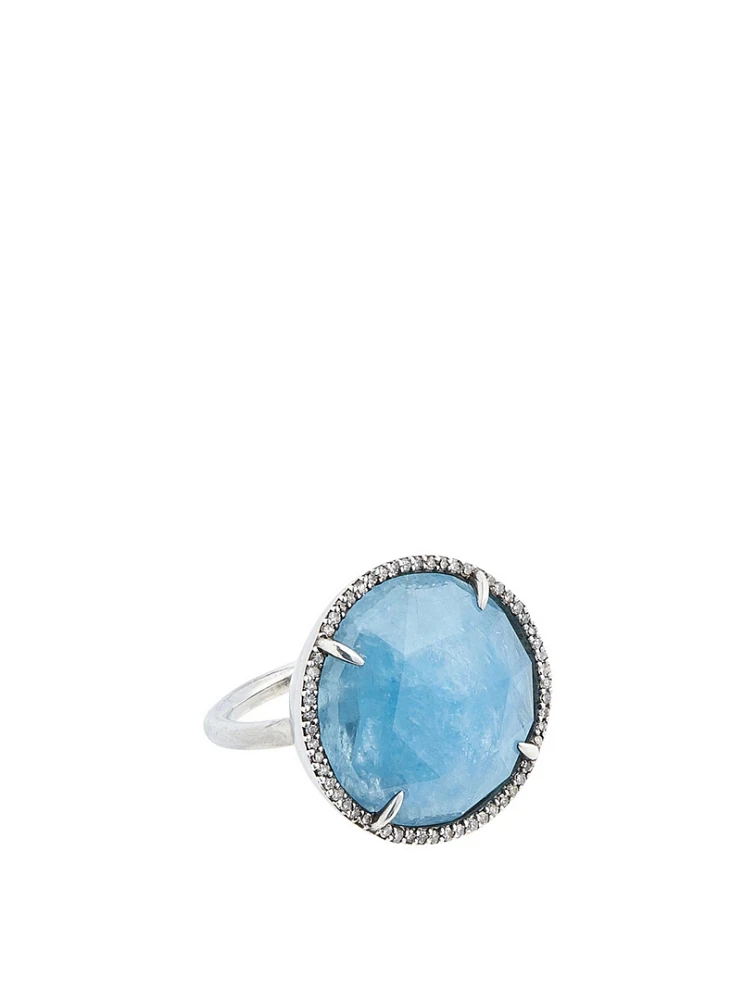 Silver Aquamarine Ring With Diamonds
