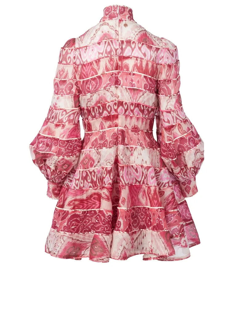Wavelength Linen And Silk Mini Dress Ikat Print