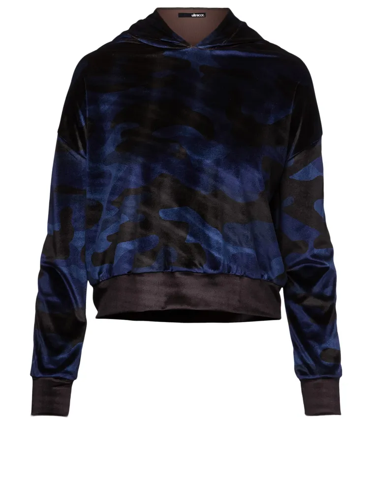 Radon Velvet Crop Hoodie Camo Print