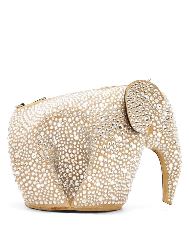 Mini Suede Elephant Bag With Crystals
