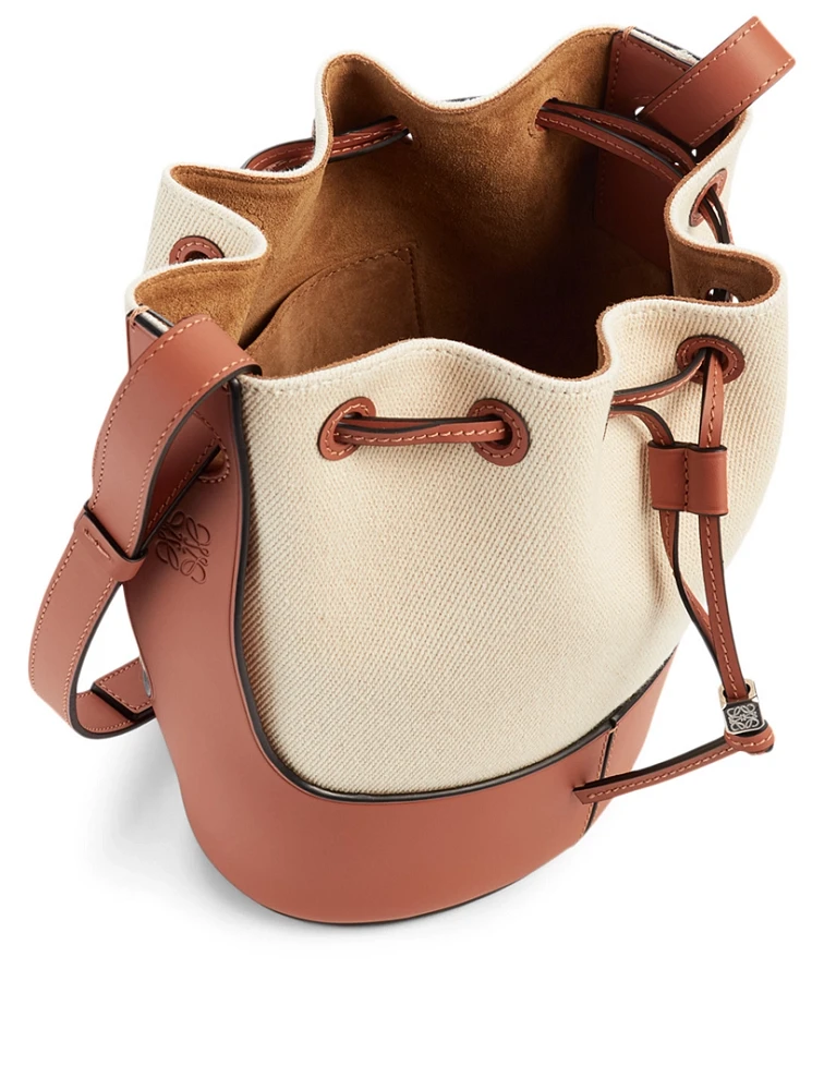 Small Balloon Leather And Canvas Bucket Bag