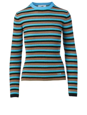 Wool Crewneck Top Striped Print
