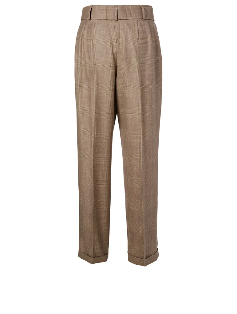 Wool And Silk High-Waisted Pants Check Print